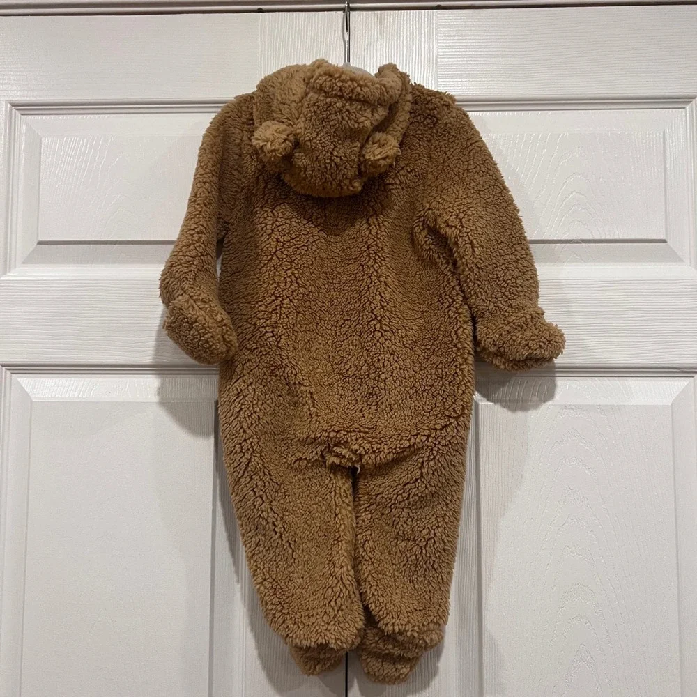 GAP BabyGAP Teddy Sherpa One-Piece Tan Unisex 6-12 Months Snowsuit Winter Hooded